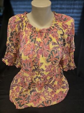 Nanette Lepore Floral Peasant Tunic — Pink & Yellow